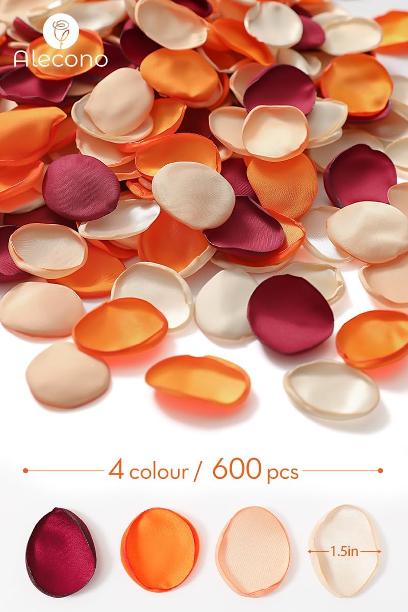 Alecono 𝟲𝟬𝟬𝙋𝙘𝙨 Silk Rose Petals, Faux Rose Flower Petals Bulk for Wedding Flower Girl, Fall Orange Fake Silk Petals Artificial Flower Petals for Bridal Shower
