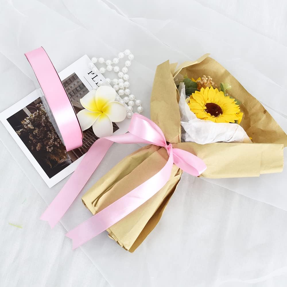 TONIFUL 1 Inch x 100yds Baby Pink Satin Ribbon, Thin Solid Color Satin Ribbon for Gift Wrapping, Crafts, Hair Bows Making, Wedding Party Decoration, Invitation Cards, Floral Bouquets, Christmas