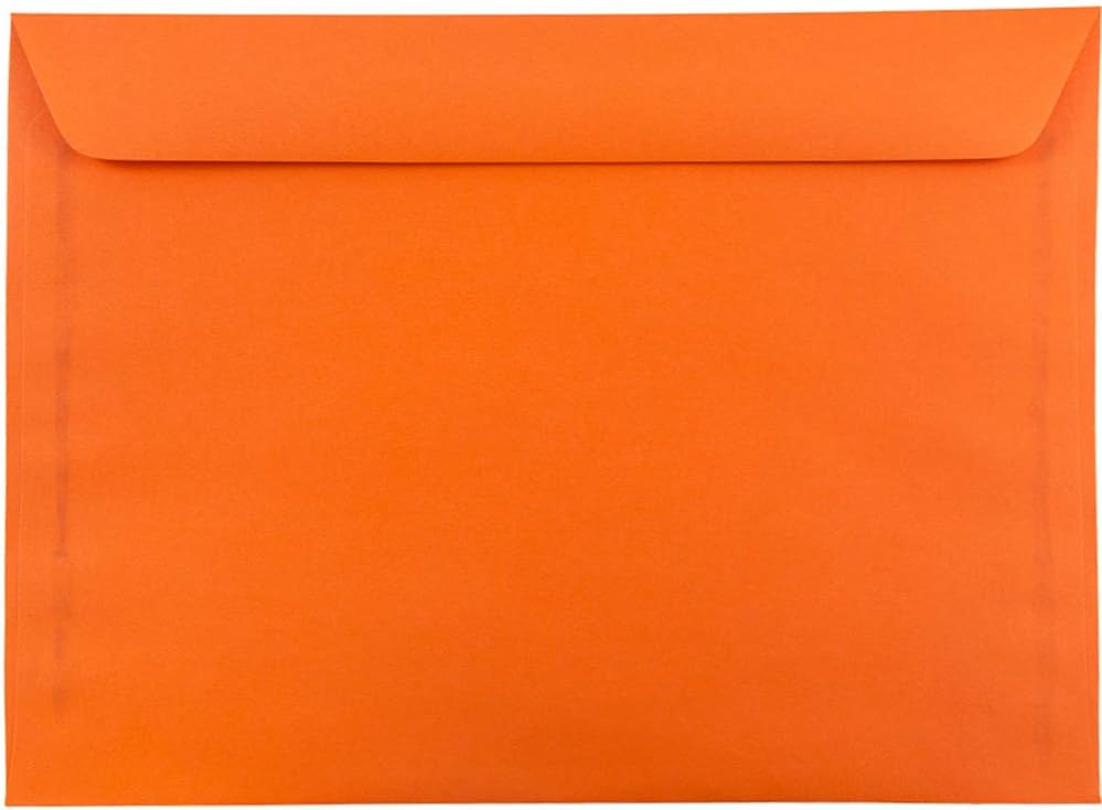 JAM PAPER 9 x 12 Booklet Colored Envelopes - Orange Recycled - Bulk 500/Box