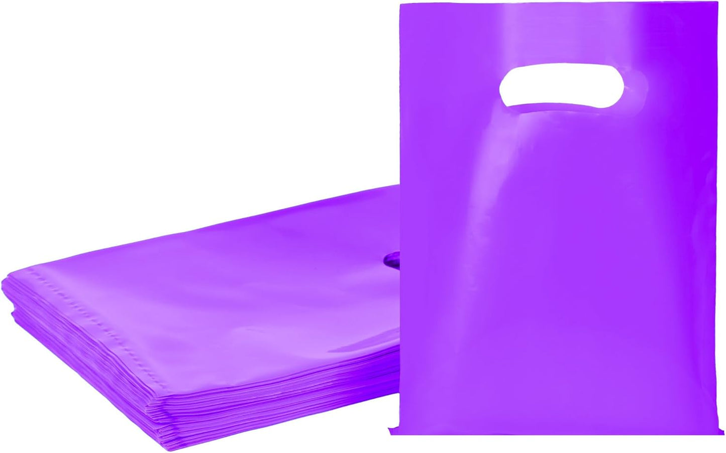Purple 100 PCS Small Gift Bags, 6"x8" Goodie Party Favor Bags with Handle, Treat Retail Pouches for Kids Birthday, Christmas, Small Business