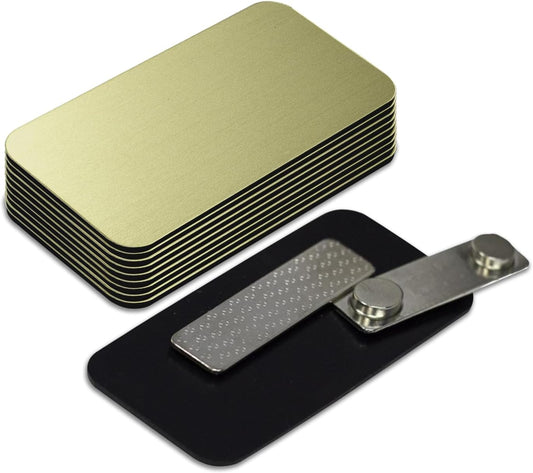Name Tag/Badge Blanks - 10 Pack - Brushed Gold 1-1/2" X 3", Round Corners, Magnetic Backing