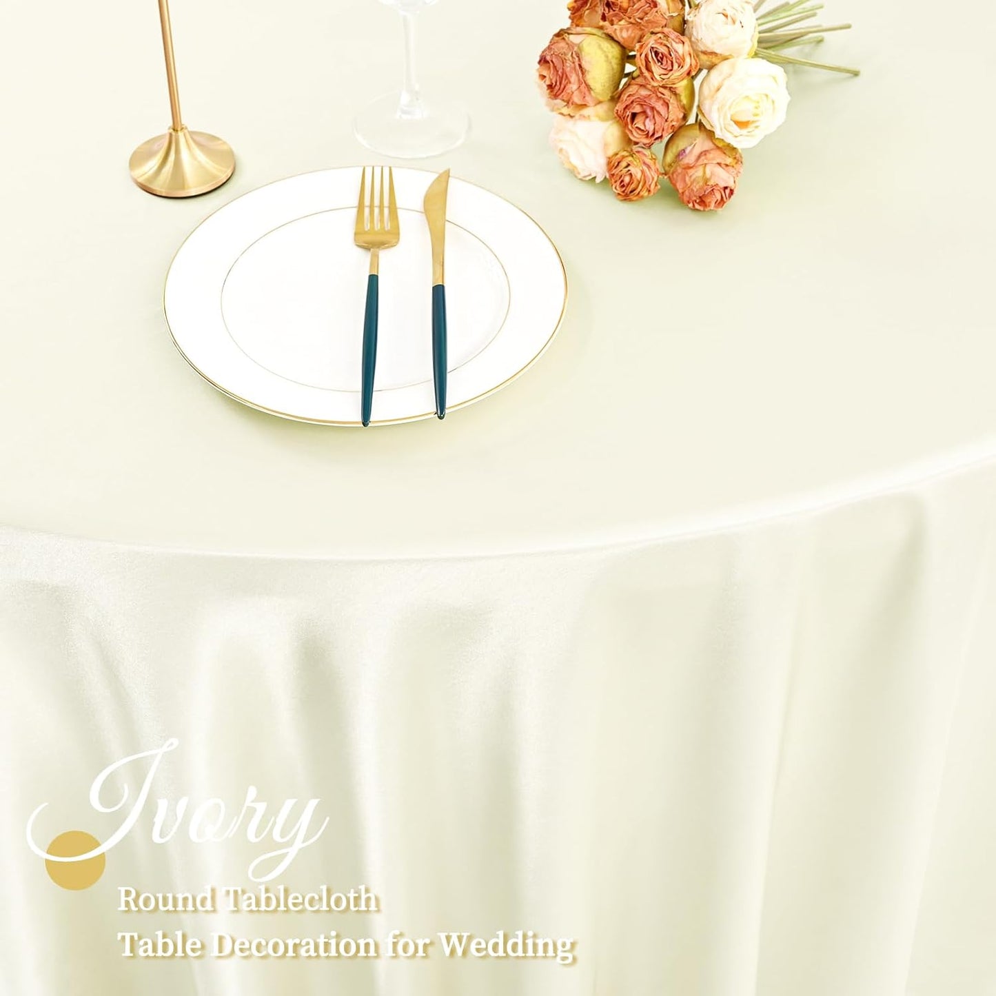 fani 12 Pack 108 Inch Ivory Satin Tablecloth - Premium Bright Silky Round Tablecloth Overlay Smooth Fabric Table Cover, Table Decoration for Wedding Party Banquet Events Restaurant Kitchen Dining