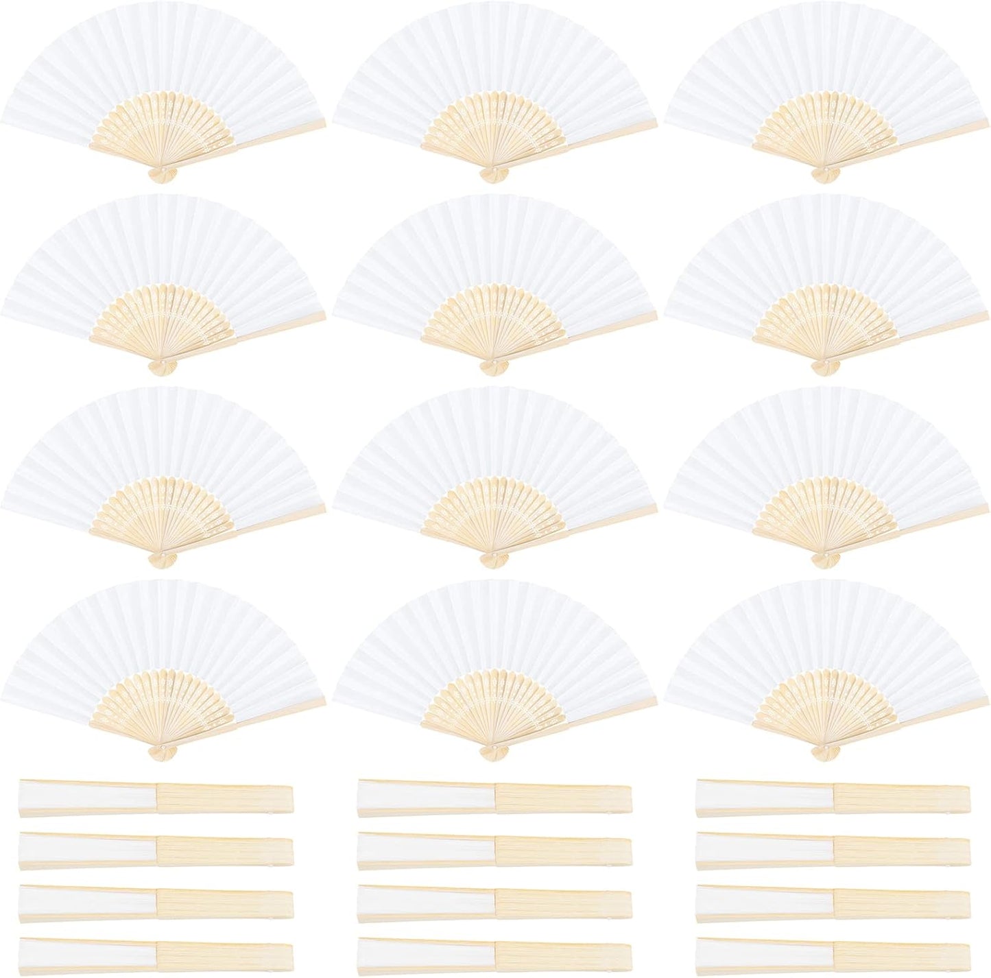 Aneco 24 Pieces Handheld Paper Fans Paper Folding Fans with Bamboos for Wedding Gift, Party, Home, DIY, White…