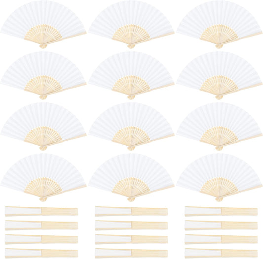 Aneco 24 Pieces Handheld Paper Fans Paper Folding Fans with Bamboos for Wedding Gift, Party, Home, DIY, White…