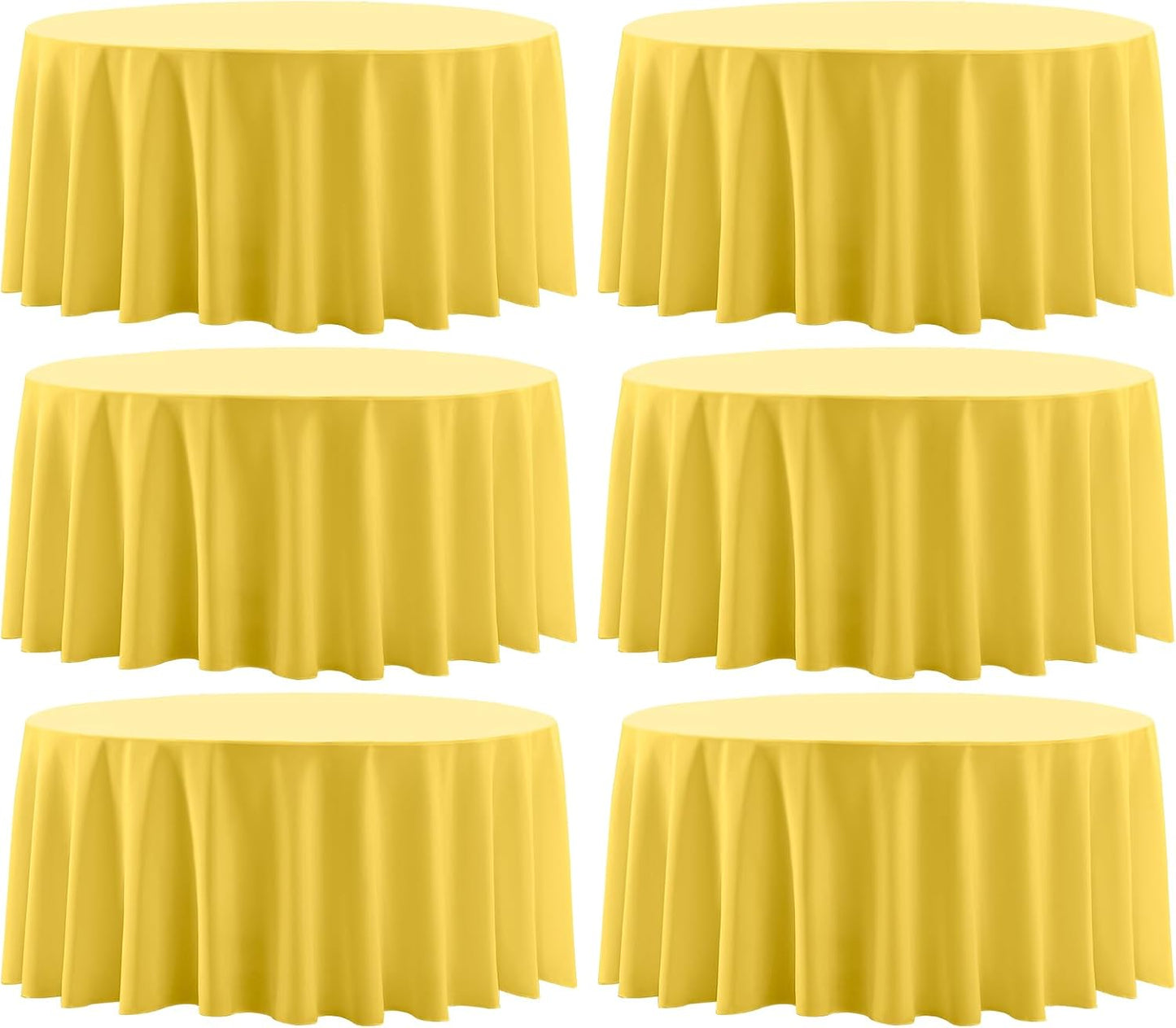 Round Tablecloth 132 Inch 6 Pack Yellow Tablecloths Washable Decorative Linen Polyester Table Clothes Cover for Dining Table Banquets Buffet Parties and Wedding