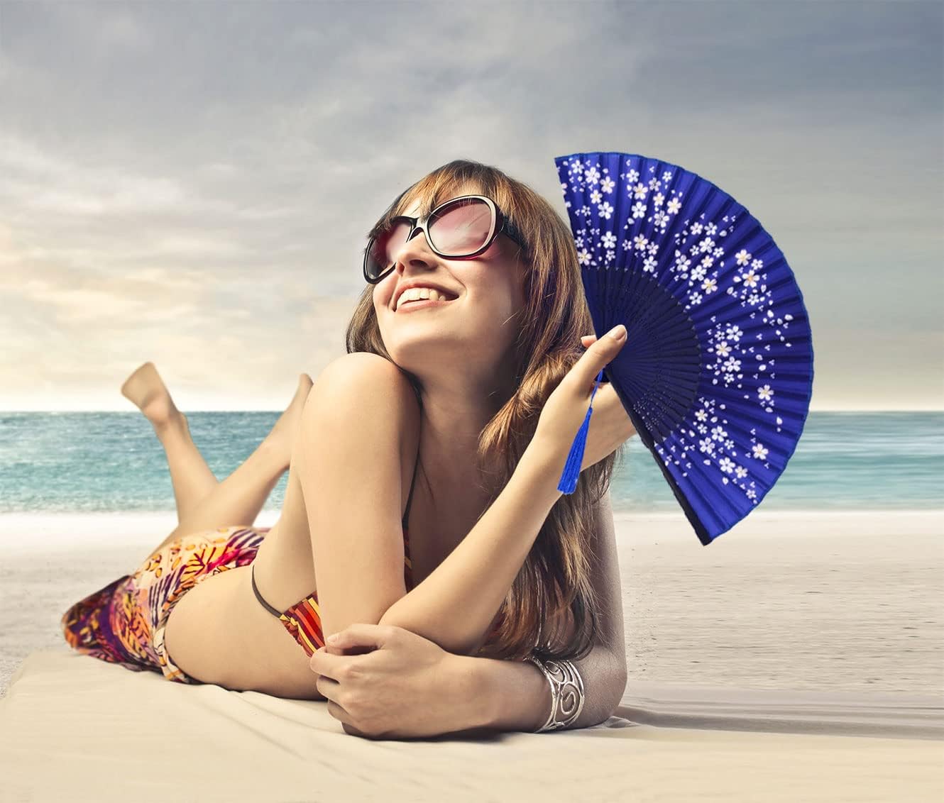 Amajiji Folding Hand Fan for Women, Chinese Japanese Vintage Style Bamboo Silk Hand Held Folding Fans for Party Wedding Dancing Decoration Gift Performance (AM-17)