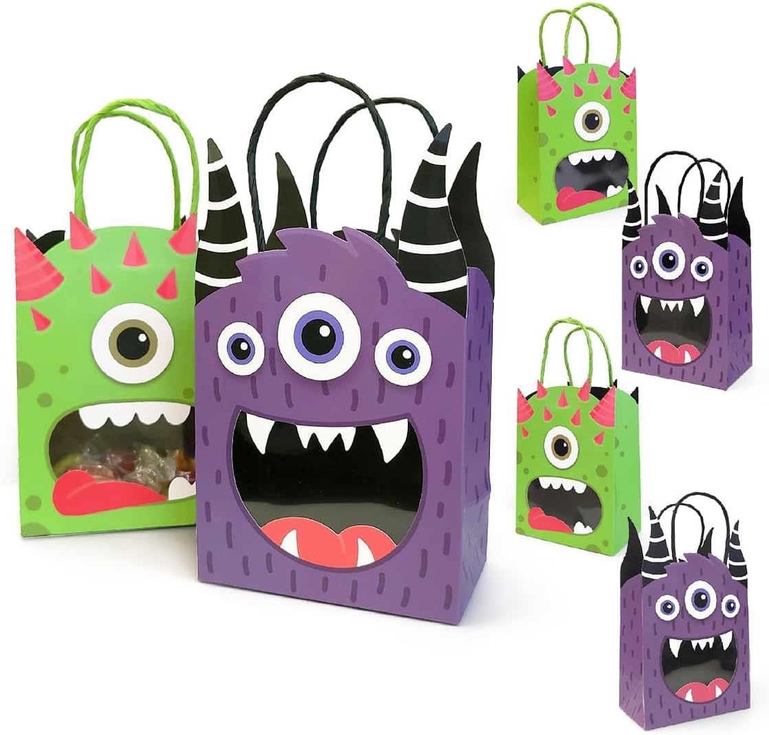 Cheerland Monster Gift Bags Halloween Goodie Bag Monster Party Favors Bag Summerween Candy Treats Paper Goody Bags Cartoon Themed Birthday Party Decorations Treat Inc Kids Theme Party Supplies 4 Pcs