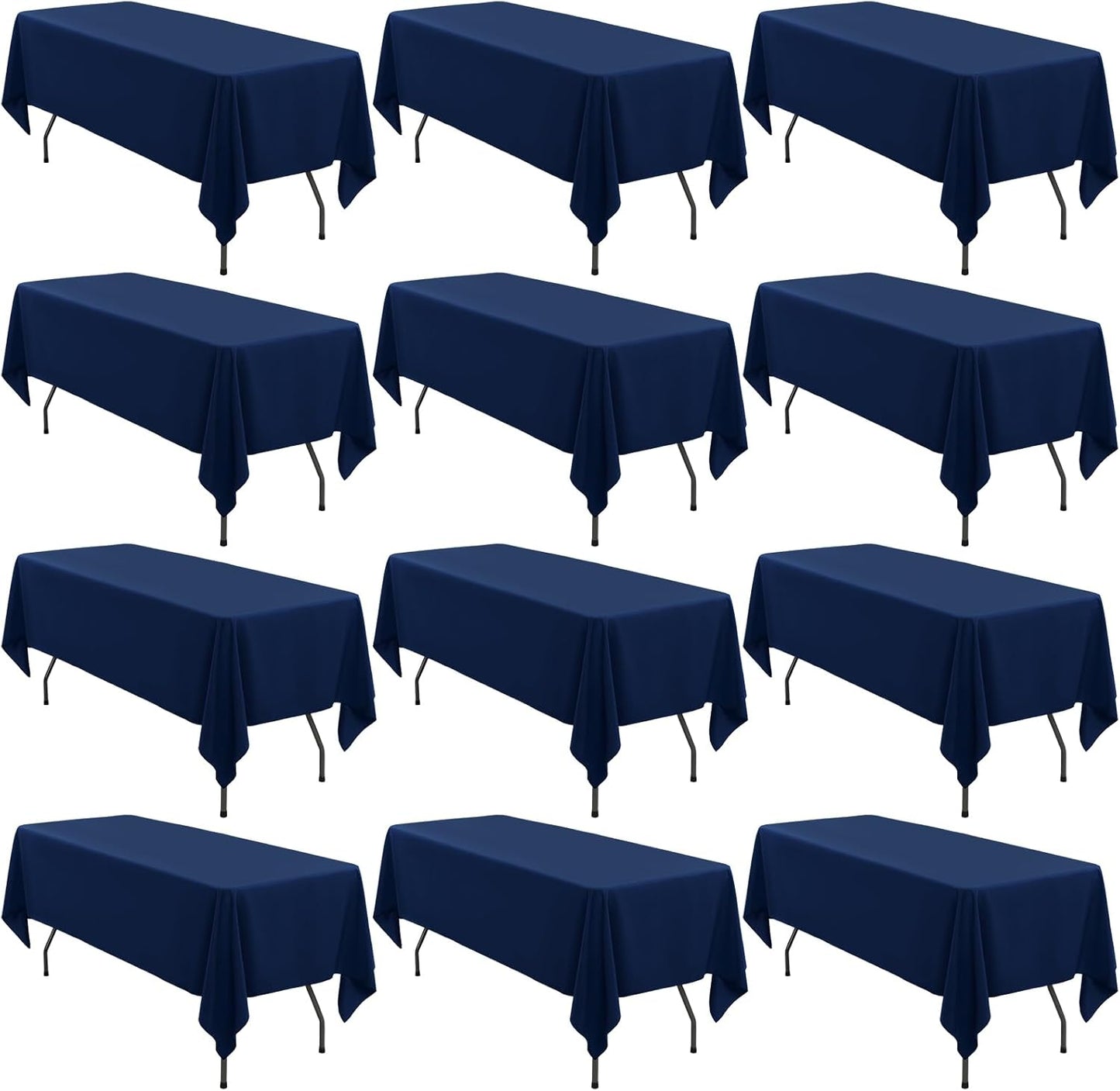 12 Pack Polyester Tablecloth 60 x 126 Inch Navy Blue Tablecloth for 8 Ft Rectangle Tables,Washable Fabric Table Covers Polyester Table Clothes for Wedding Parties Banque