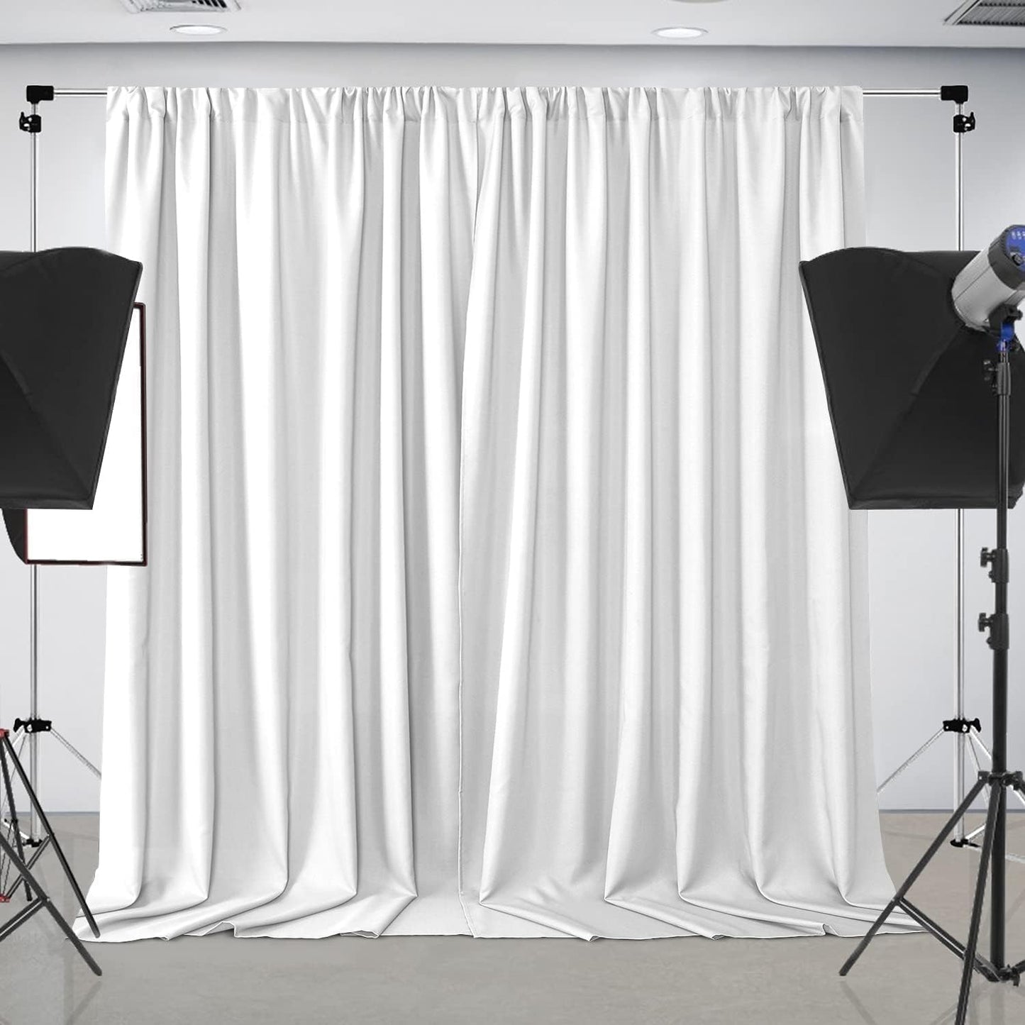 Joydeco White Photography Backdrop Curtains, White Backdrop Drapes for Wedding Decorations, Wrinkle Free Polyester 5ft x 7ft Fabric Drape 2 Panels with Rod Pockets