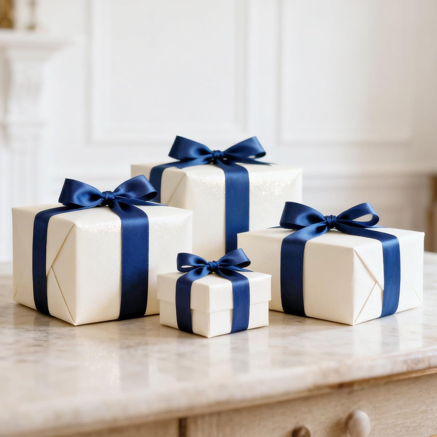 NESCCI 100 Yards Ribbon,1-1/2 Inch Dark Blue Satin Ribbon,Single Face Satin Ribbons, Perfect for Gift Wrapping,Wedding Decoration,Handmade Bows, Wrapping Bouquet, Halloween, Christmas