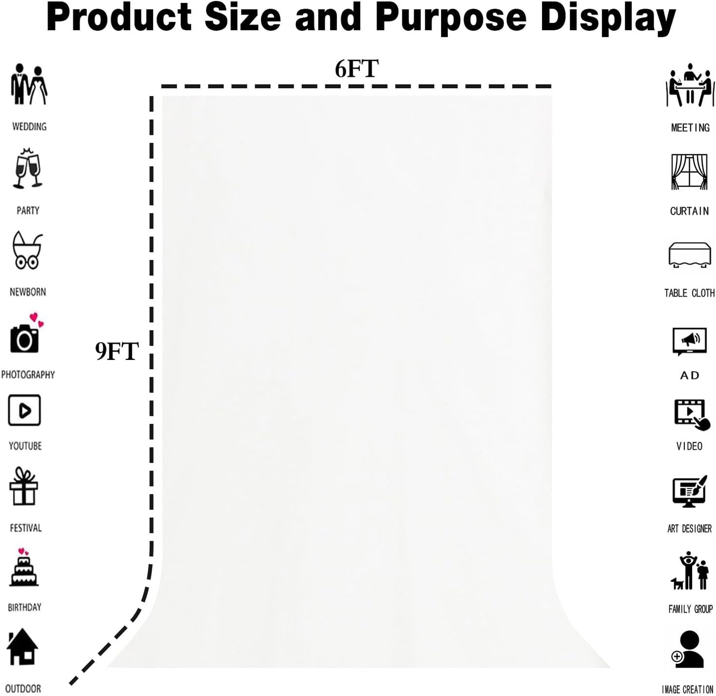 White Screen Backdrop for Photography 6x9ft Zoom Meeting, Game Live Steaming Photo Studio Shooting Props High Density Fabric Background