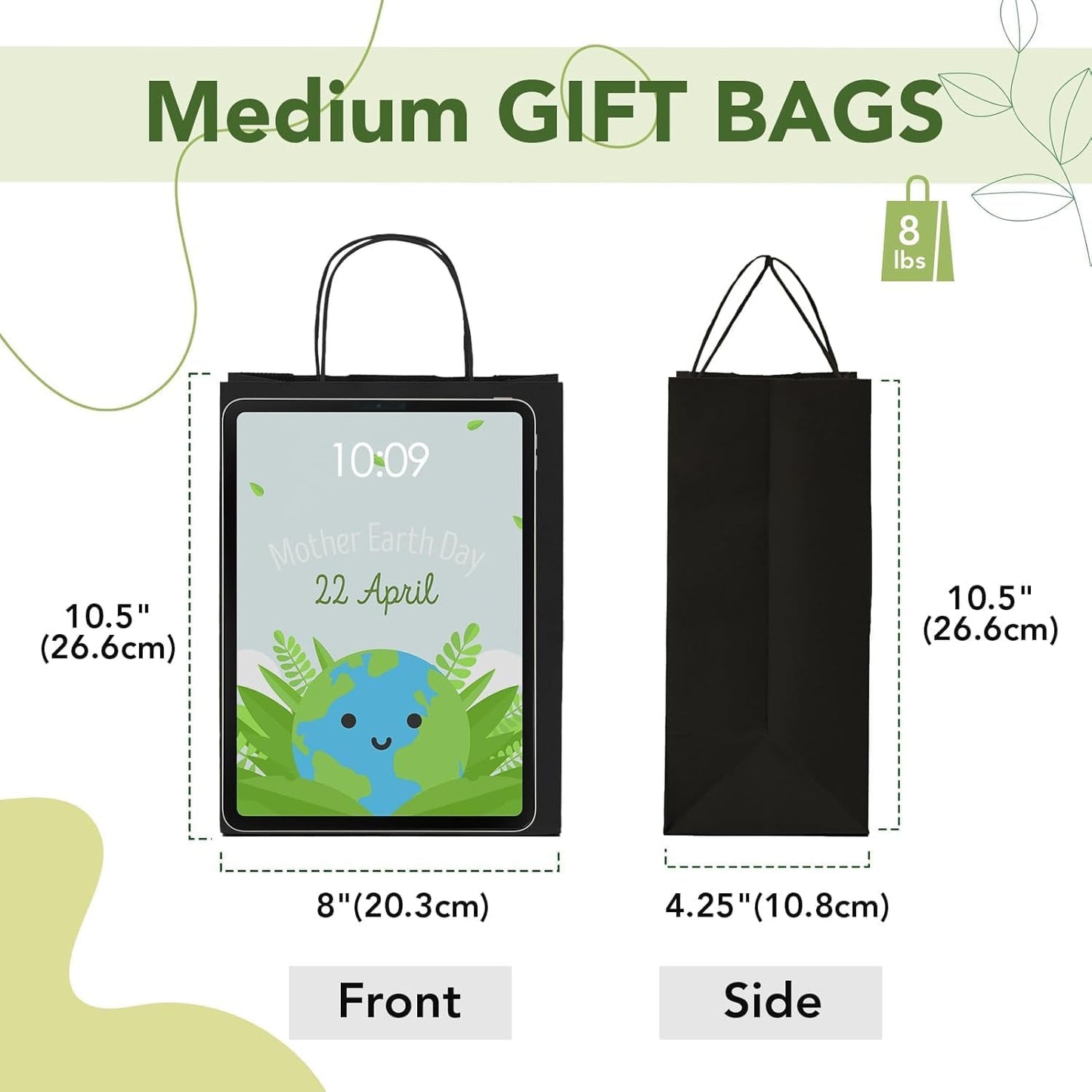 MESHA Gift Paper Bags 400 Pack 8X4.25X10.5 Black Medium Shopping Kraft Bags Bulk with Handles Reusable for Business,Grocery,Birthday,Wedding,Kids Party,Favors