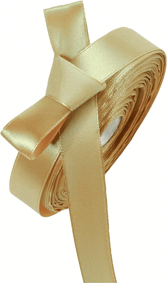 5/8" x 50 Yards Champaign Gold Satin Ribbon Single Faced Fabric Ribbons for Gift Wrapping, Crafting, Bows Making, Sewing, Wedding, Home Decor