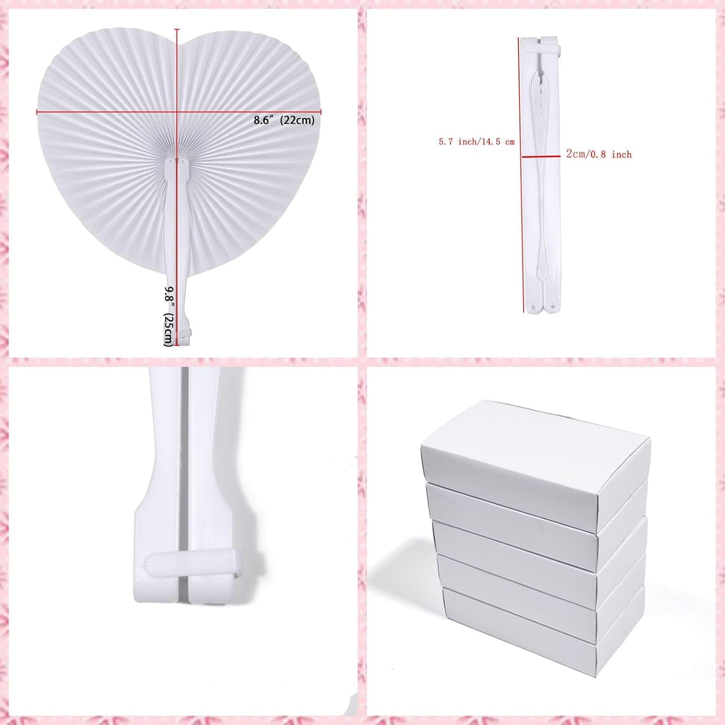 12 Pcs Decorative Paper Folding Hand Fans Handheld,White Round Heart Foldable Wedding Fans Chinese and Japanese Fans Bulk for Bridal Guest Church Party Favors Dancing Birthday DIY