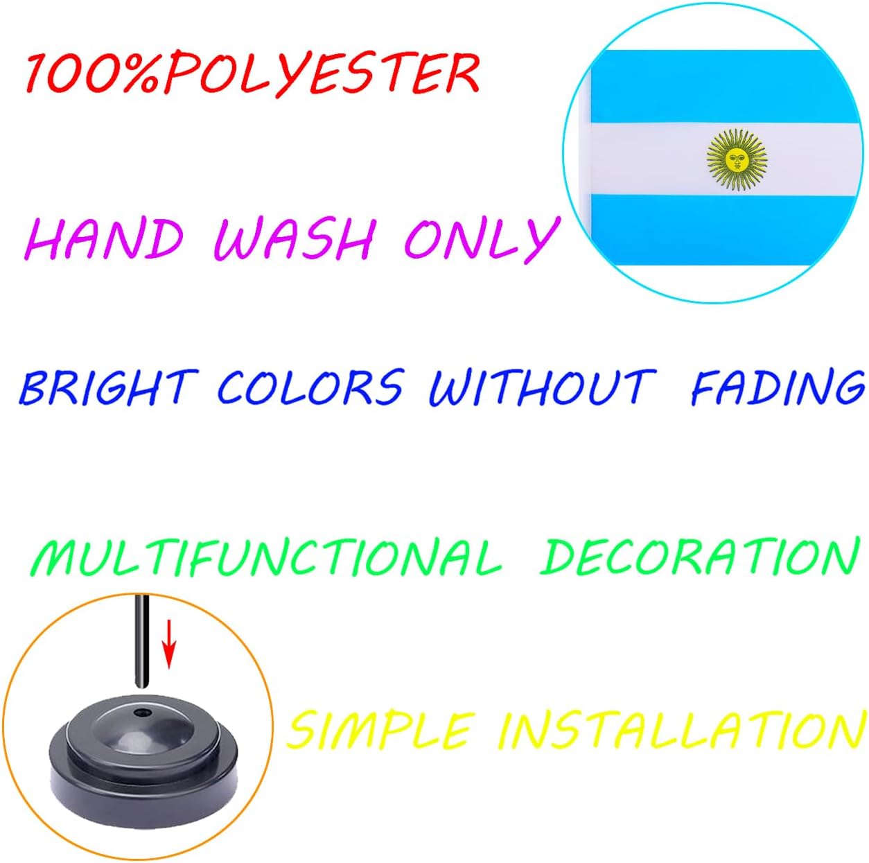 WXTWK 2 Pack Argentina Flag Argentina Deluxe Desk Flag Set - Mini Small Argentinian Table Office Flags with Black 12" Solid Pole Stand Base Classroom Meeting Desktop Decorations