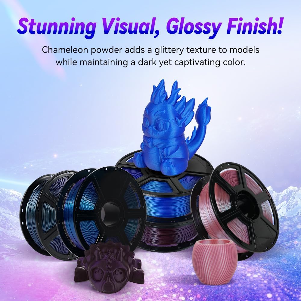 FLASHFORGE 3D Printer Filament Chameleon PLA Color Shift Filament 1.75mm, Changes Color with Light and Angles, 1KG Spool (2.2lbs), Dimensional Accuracy +/- 0.02mm for FDM 3D Printers (Nebula Purple)