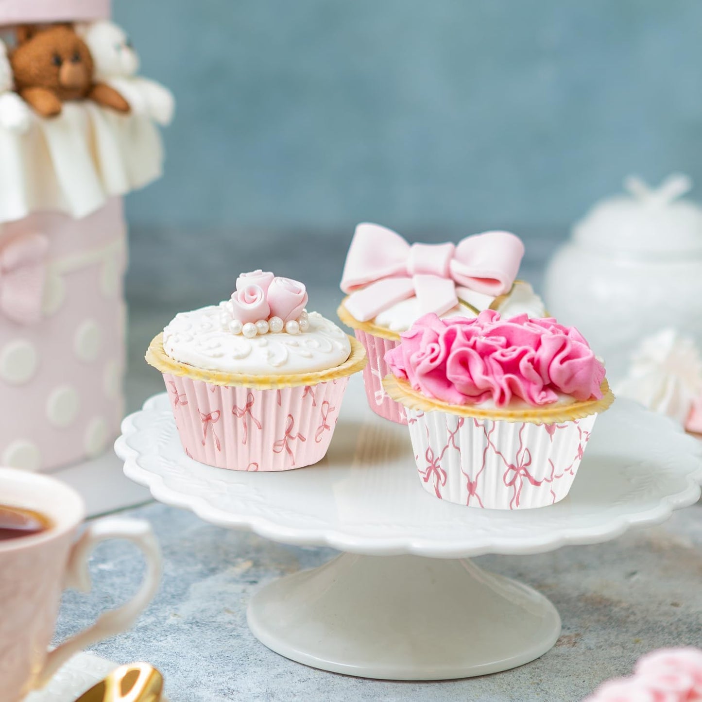400 Pcs Pink Bow Cupcake Liners Coquette Bow Cupcake Wrappers Baking Cups Baking Standard Liners Holders for Baby Shower Wedding Bachelorette Bridal Showers Birthday Party Decoration