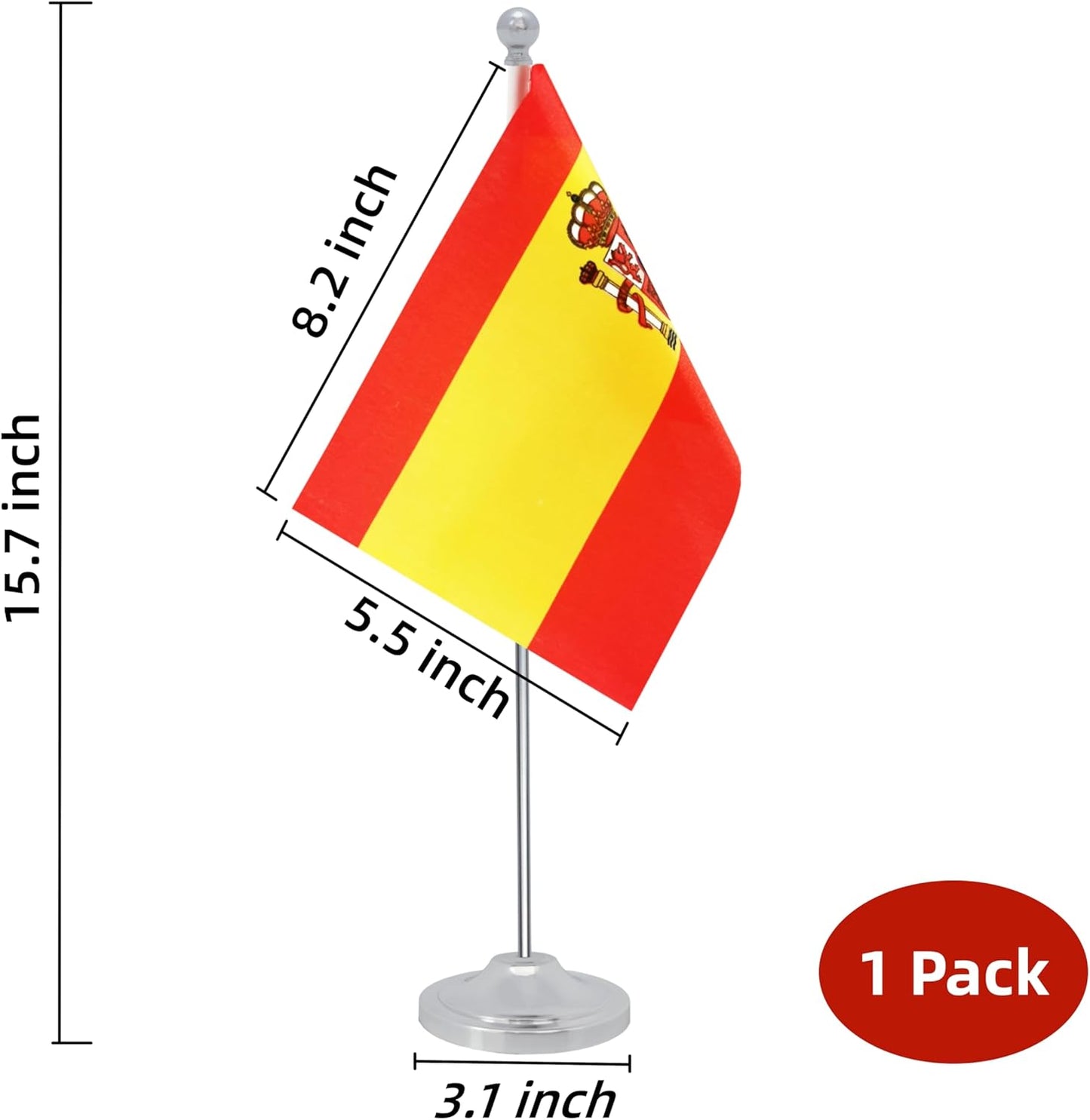 Spain Desk Flag, Spanish Table Office Flag with Metal Pole and Stand Base, International Country Flags, Festival Event Celebration, Classroom Meeting Desktop Decor (Spain)