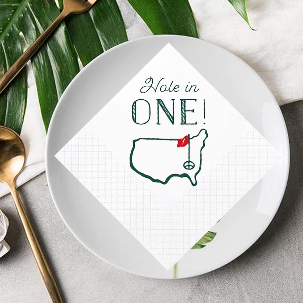Golf Cocktail Napkins 2-Pack, 200 Count Hole in One First Birthday Golf Themed Paper Disposable Napkins for Baby 1st Hole In One Birthday Decorations, Golf Party Supplies, 2-Ply, 5x5 Inches