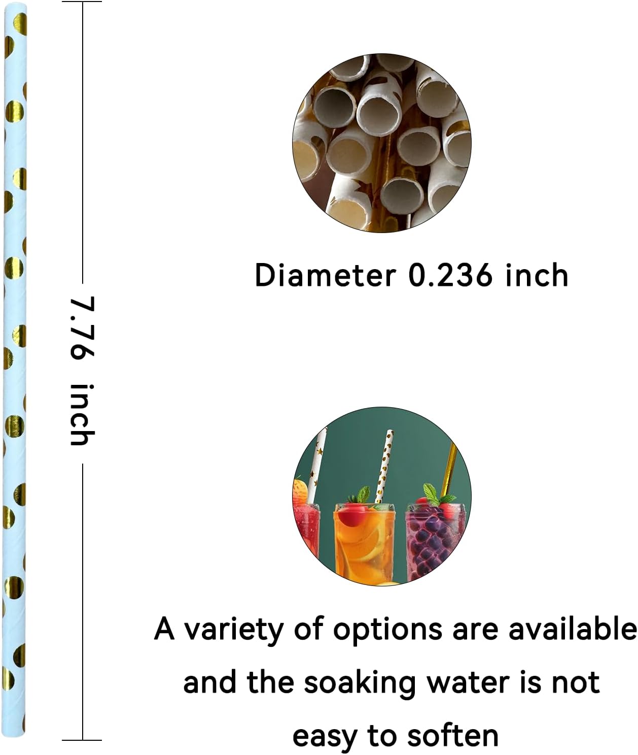 YAOSHENG [100 Pack] Pink & Gold Paper Straws Disposable, 100% Biodegradable Multi-Pattern Party Straws For Birthday, Wedding and Holiday Decoration (golden)