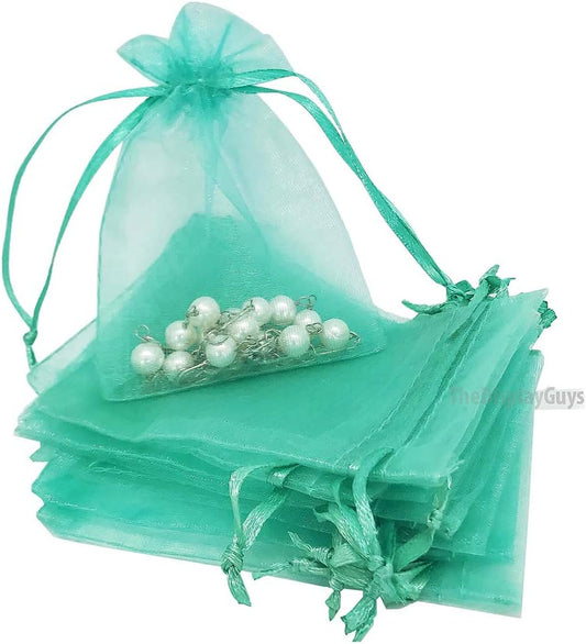 TheDisplayGuys 100-Pack 6x8 Teal Sheer Organza Gift Bags with Drawstring, Jewelry Candy Treat Wedding Party Favors Mesh Pouch