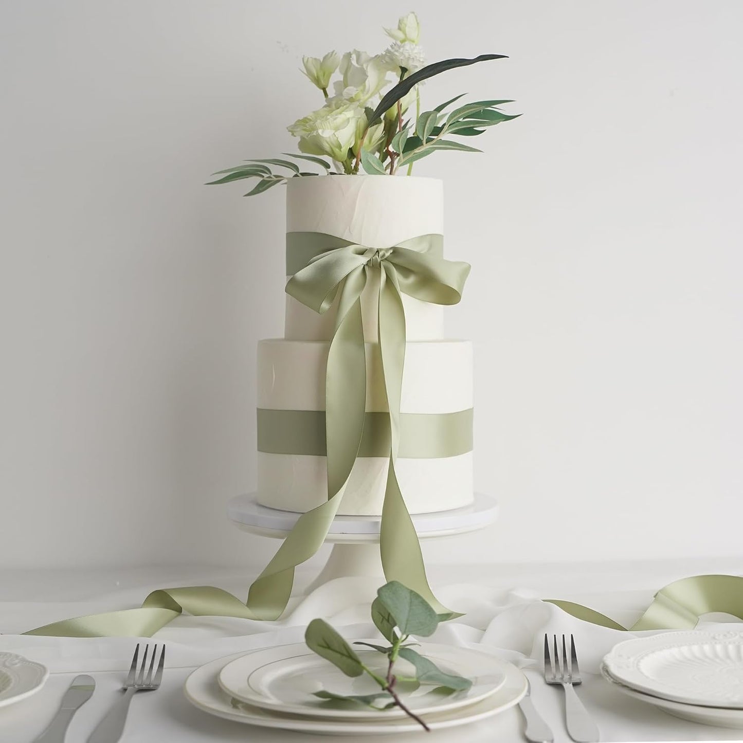 HUIHUANG Dusty Sage Ribbon 1-1/2 inch Double-Faced Satin Ribbon Sage Green Ribbon for Gift Wrapping, Flower Bouquet Wrap, Invitations, Holiday Decor, Bows Making, Crafts-50 Yards