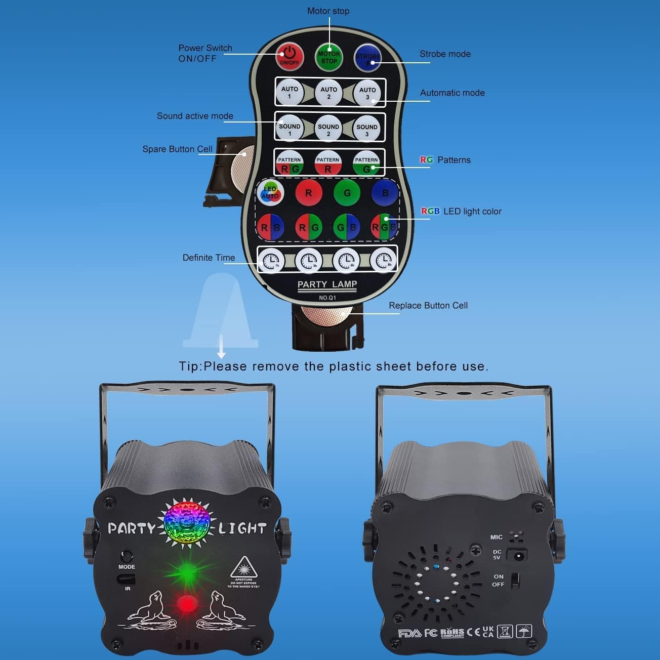 Party Lights DJ Disco Lights, Sound Activated with Remote Control for Dance Party Karaoke Living Room Pub