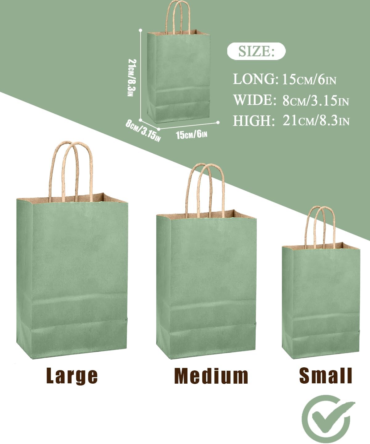 qiqee Aqua Green Gift Bag with Handles Bulk 24Pcs Paper Bags -8.3"x6"x3. 15" Party Favor Bags - Solid Color