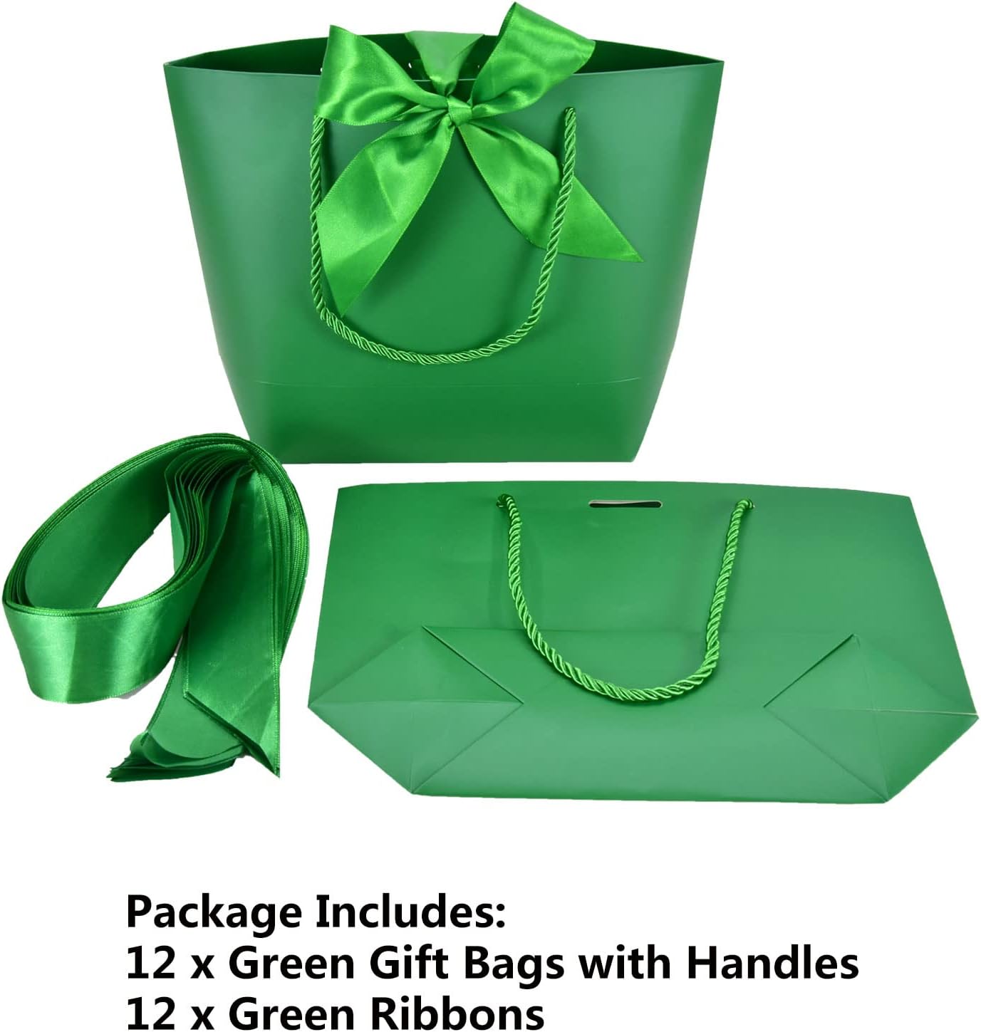 HUAPRINT Gift Bags with Handles,7.48×3.54×7.9 inches,Party Favor Bags with Bow Ribbon,12Pcs Green Paper Bags for Birthday Wedding Bridesmaid Present Celebration Holiday