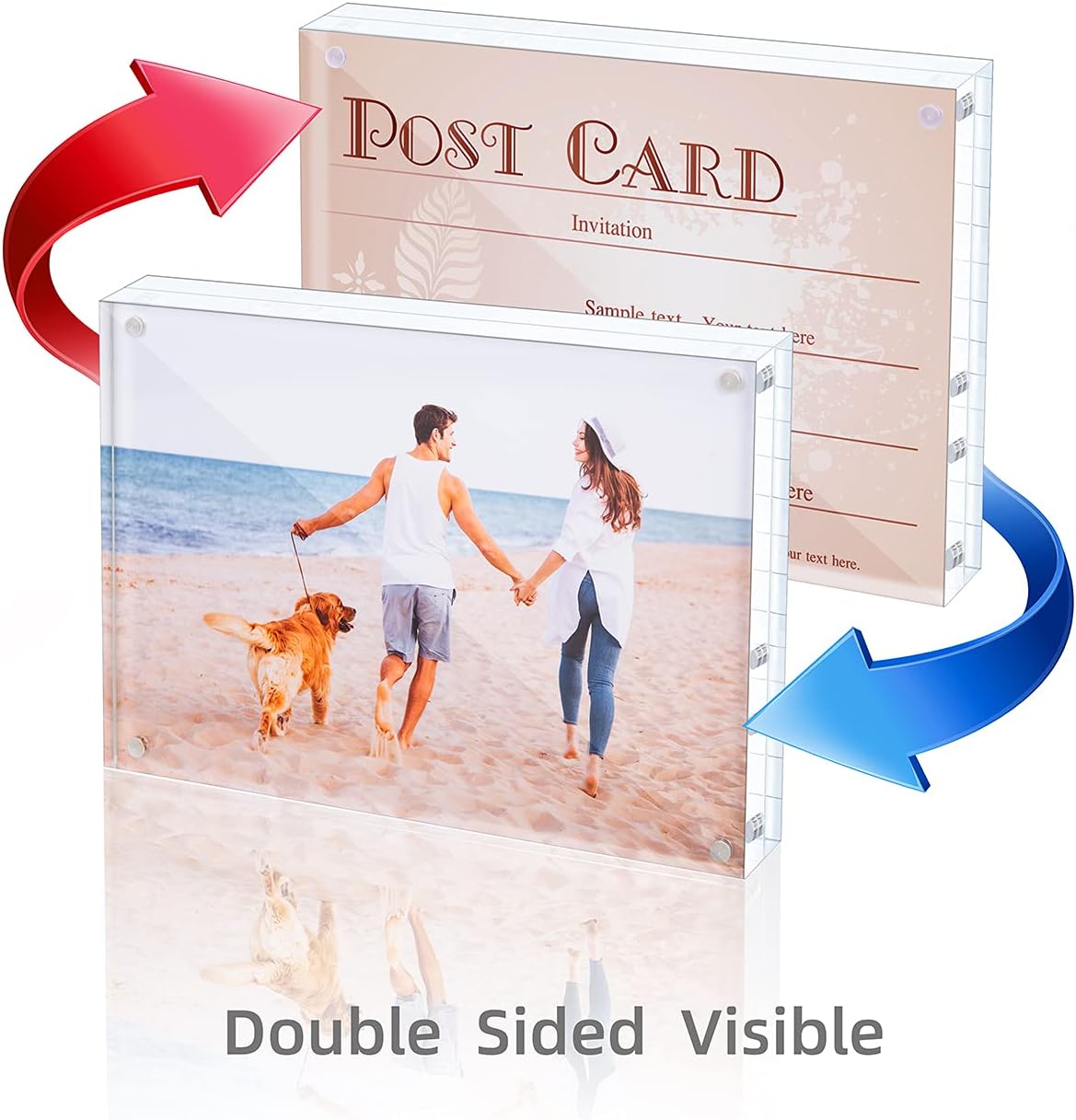 Acrylic Picture Frame, Clear Freestanding Double Sided 20mm Thickness Frameless Magnetic Photo Frames Desktop Display with Gift Box Package (5x7 2 pack)