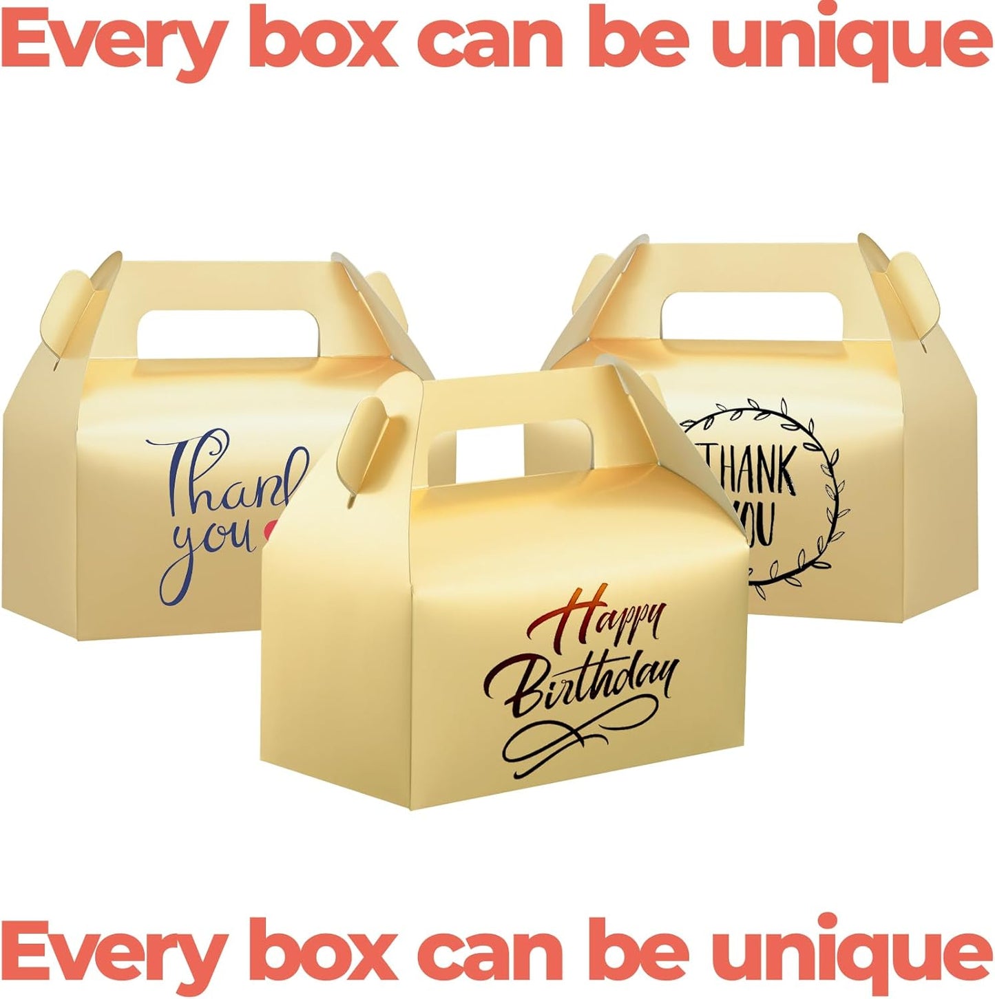 UnicoPak 30 Pack Gold Gable Treat Boxes, Party Favor Boxes, Gift Boxes for Kids, for Snacks, Candy, Toys, Birthday Party, Wedding, Halloween, Christmas – 6.5x3.5x3.5 Inches