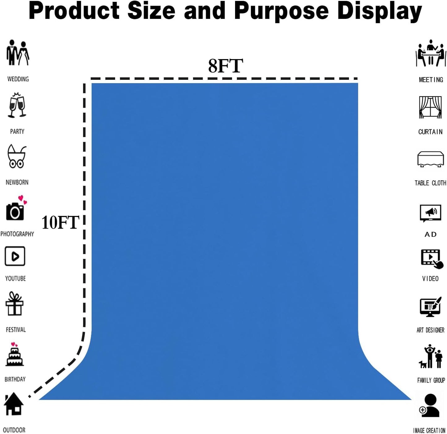 8x10FT Royal Blue Screen Backdrop for Photography, Solid Blue Photo Background Portrait for Party Portrait Photoshoots Booth Video Studio