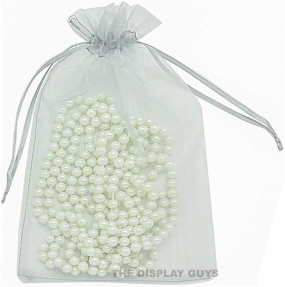 TheDisplayGuys 100-Pack 6x8 Silver Sheer Organza Gift Bags with Drawstring, Jewelry Candy Treat Wedding Party Favors Mesh Pouch