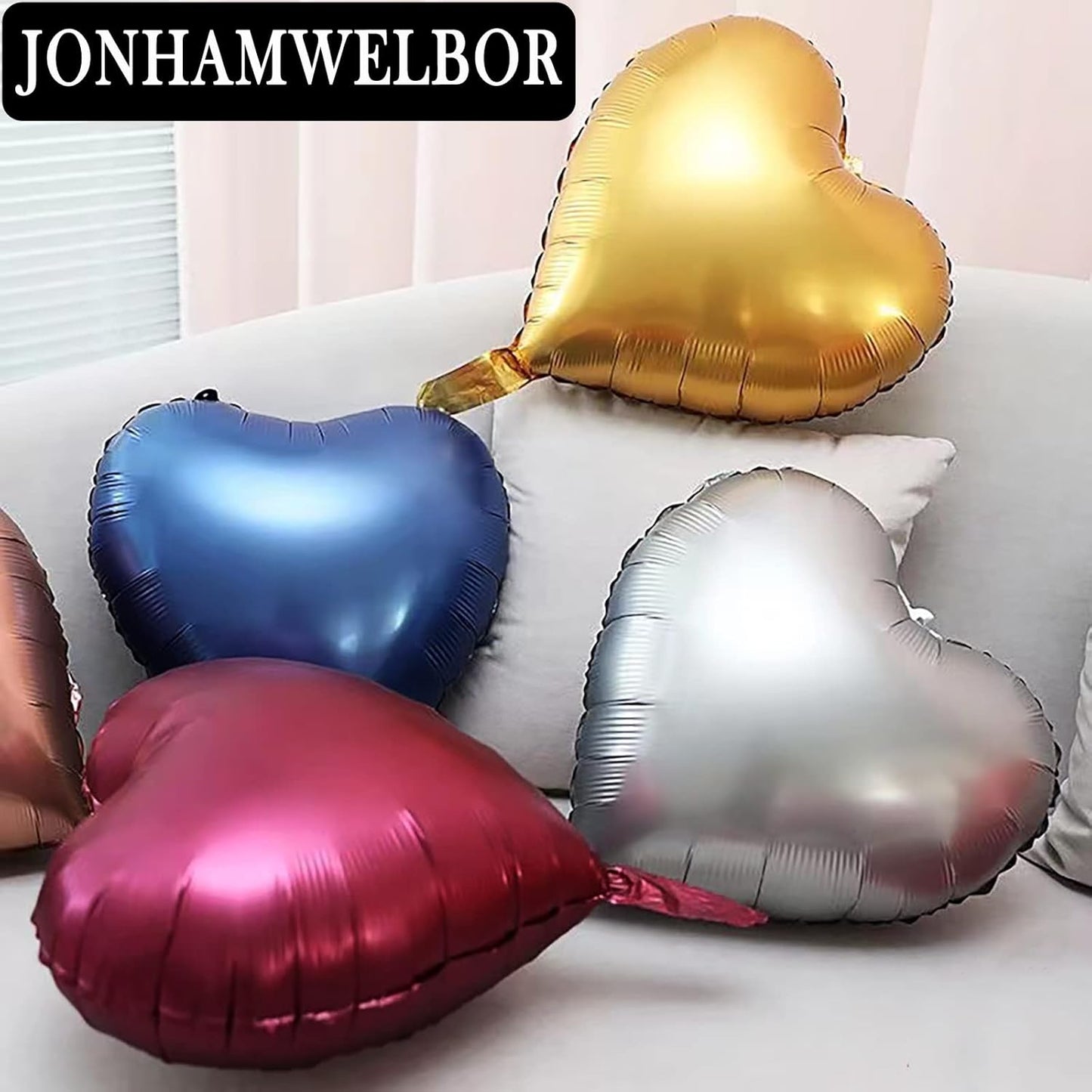 Jonhamwelbor 20Pcs 18 inch Burgundy Foil Mylar Heart Shape Balloons Decorations Valentines Birthday Wedding Baby Shower Party (Maroon)