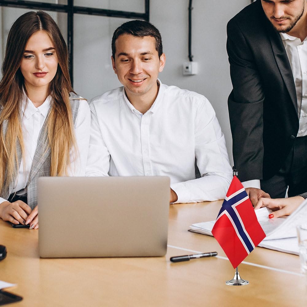 Norway Flag Norwegian Flags, Small Mini Norwegian Desk Flag, Used for Table Office Classroom Home Patriotic Events Decorations
