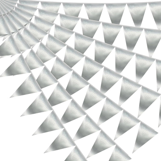 20M/65FT Silver Triangle Pennant Banner Flag Metallic Fabric Bunting Garland for Christmas Graduation Wedding Engagement Anniversary Bachelorette Birthday Bridal Shower Valentines Hen Party Supplies