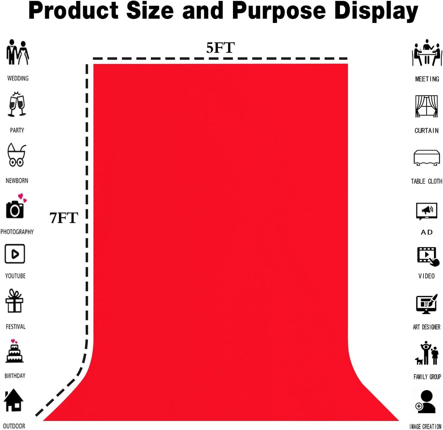5x7FT Red Screen Backdrop Background for Photography, Photo Backdrop Props for Photoshoot, Party, Video