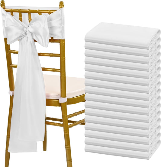 fani 60 PCS White Satin Chair Sashes Bows Universal Chair Cover for Wedding Reception Restaurant Event Decoration Banquet,Party,Hotel Event Decorations (7 x 108 inch)