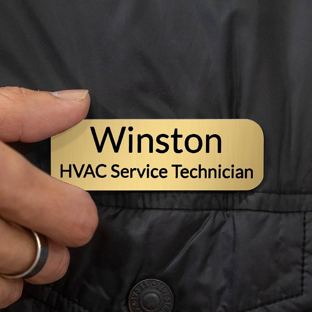 Name Tag/Badge Blanks - 10 Pack - Brushed Gold 1" X 3", Round Corners, Magnetic Backing