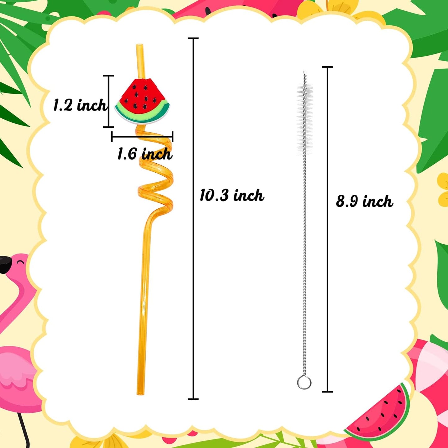 Summer Reusable Drinking Straws 24 Packs Pool Party Decorations Beach Fruit Party Favors Hawaiian Tropical Straws Goodie Bag Gifts for Birthday Party Supplies with 2 Cleaning Brushes