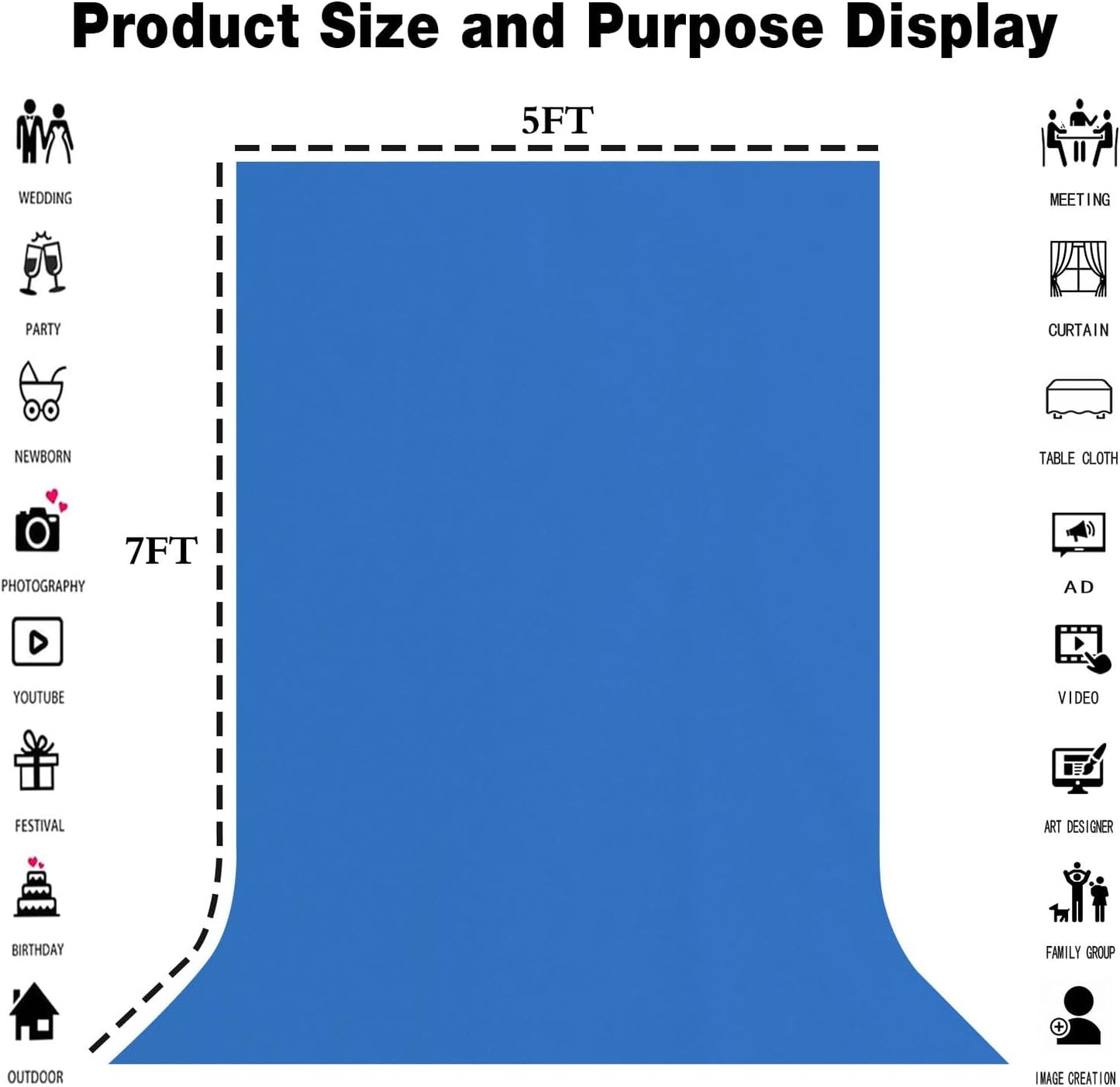 5x7FT Royal Blue Screen Backdrop for Photography, Solid Blue Photo Background for Party Portrait Photoshoots Booth Video Studio