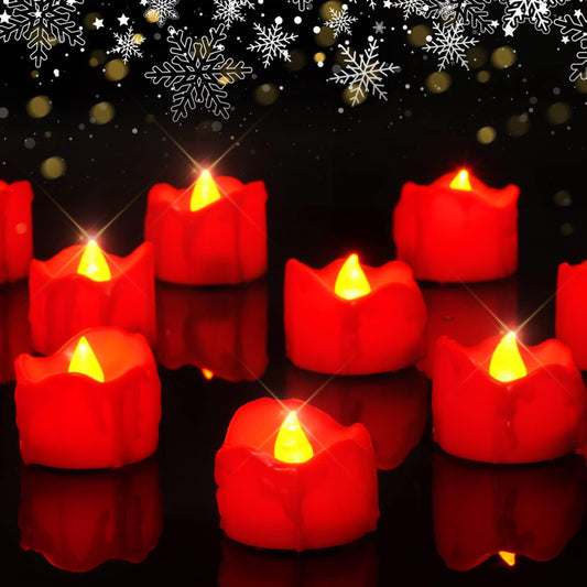 Homemory 24-Pack Halloween Red Dripping Flameless Tea Lights, Battery Operated Flickering LED Candles, Safe for Pumpkins, Party & Holiday Decor, 1.58" D x 1.2" H, Warm White Glow