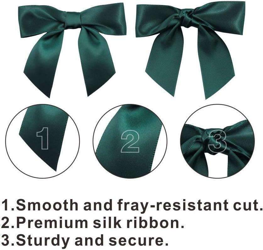 2.5" Hgzgch Dark Green Ribbon Bow for Gift Wrapping, Premade Bows for Crafts, Cake, Party Favors, Handmade Bows with Double-Sided Tape, Self Adhesive Bows for Presents, Treats, Christmas - 50pcs