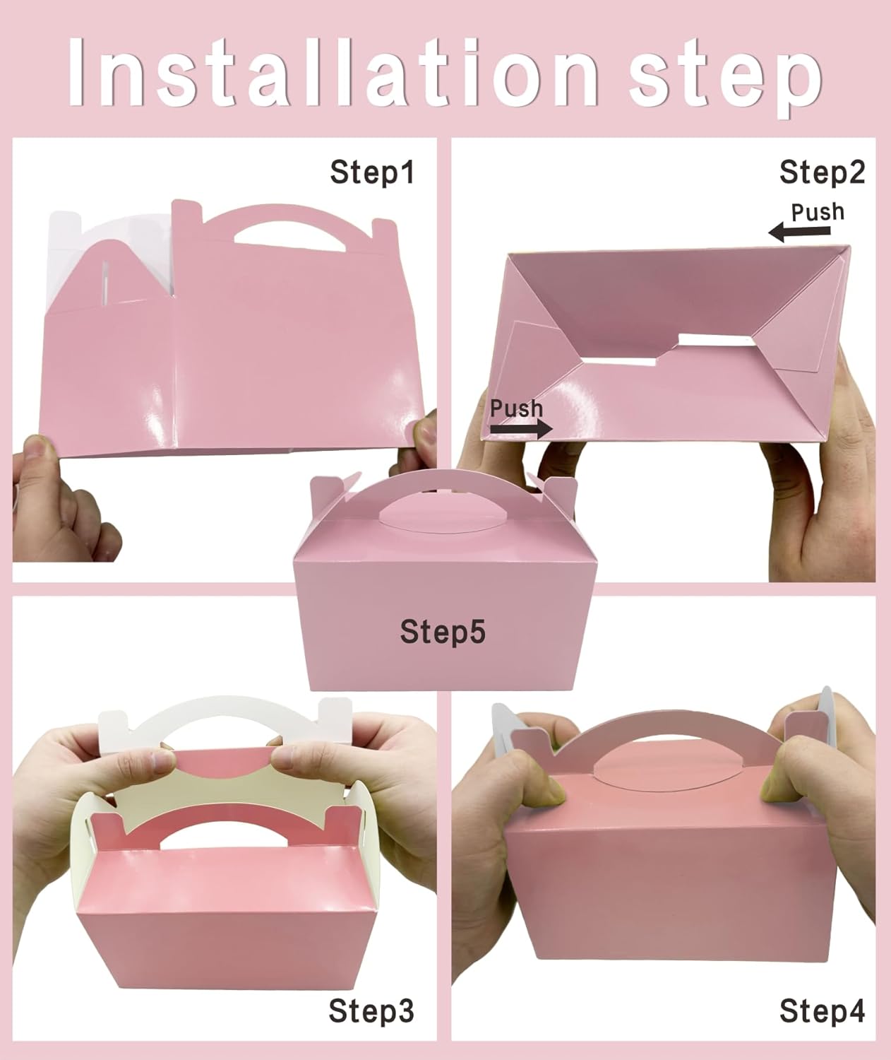 TIMESEEK 30-Pack Blush Pink Gable Treat Boxes with Handles - 6" Pop-Up Party Favor Gift Boxes for Birthday, Wedding, Baby Shower, Eco-Friendly Candy, Cookie, Goodie Bags for Kids, Bachelorette Decor