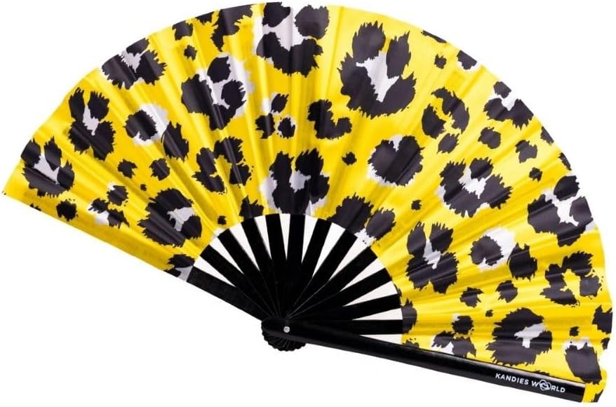 Kandies World UV Reactive Custom Festival Folding Hand Fan - Unique Designs, Made of Bamboo, Clacking Sound, Lightweight - Perfect Rave and Festival Accessory!