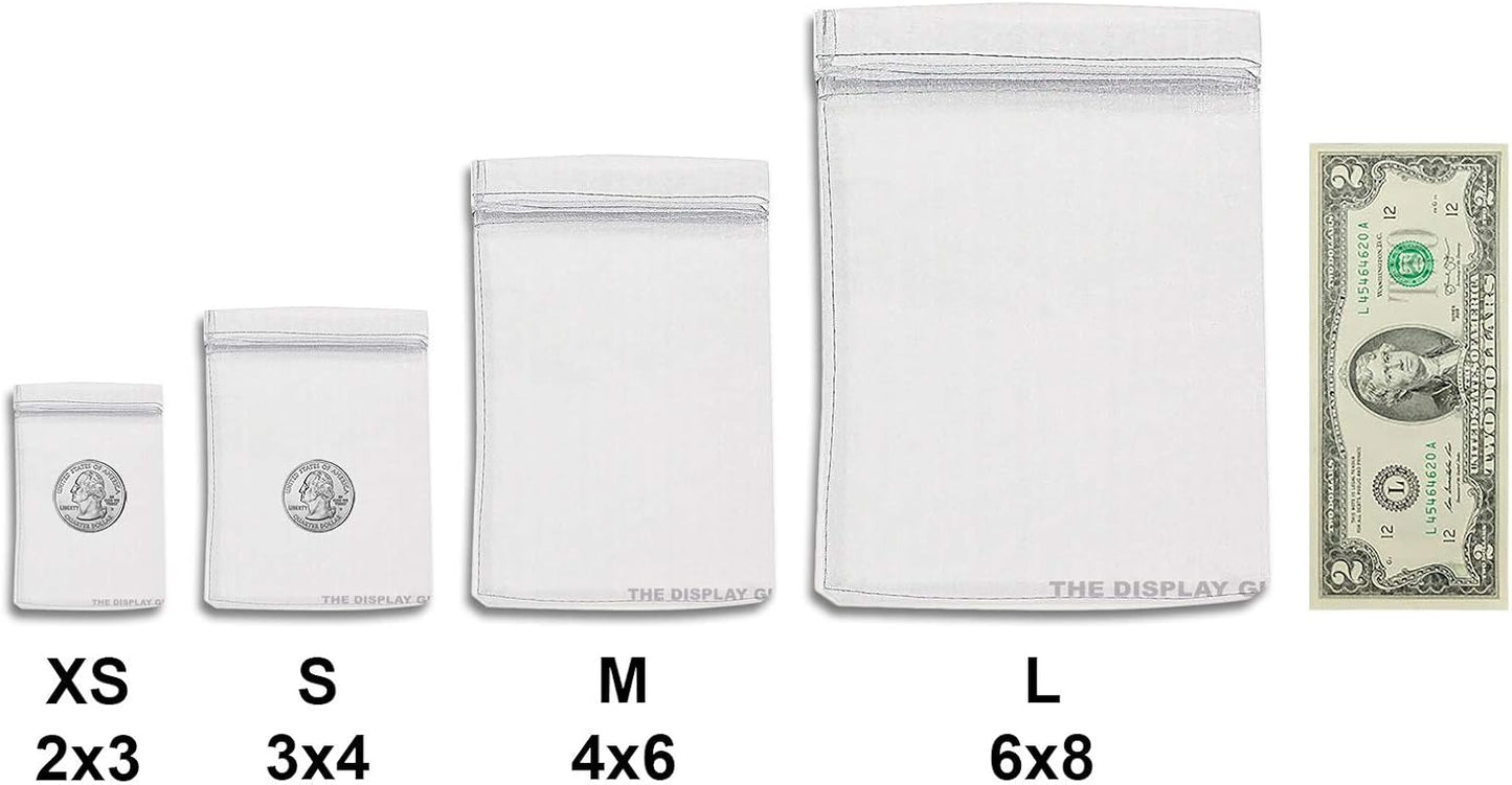 TheDisplayGuys 48-Pack 2" x 2-3/4" Silver Sheer Organza Gift Bags with Drawstring, Jewelry Candy Treat Wedding Party Favors Mesh Pouch