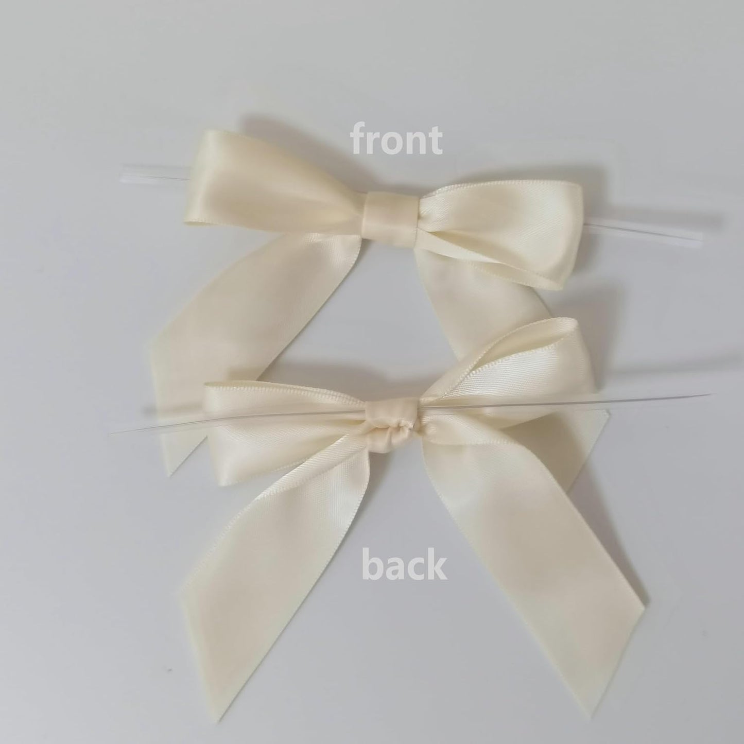 50pcs 3-1/2" Mini Satin Ribbon Bows with Twist Ties for Crafts Cream Color for Gift Wrapping Packing Holiday Candy Decoration (3.5"-Ivory)