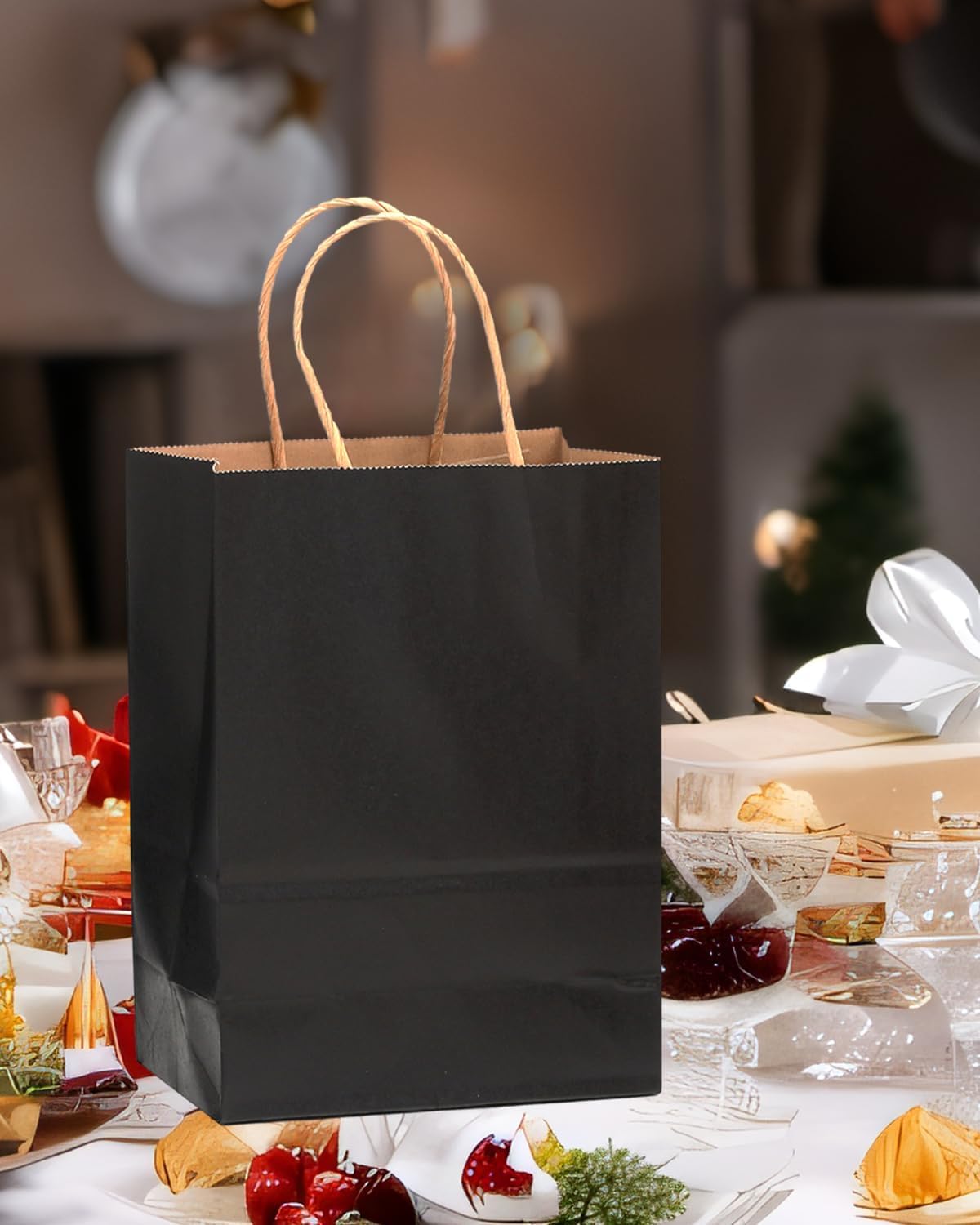 qiqee 50-Packs Black Paper Gift Bags with Handles Bulk 13"x10.3"x4.6" Large Size Party Favor Bags Multiple Uses