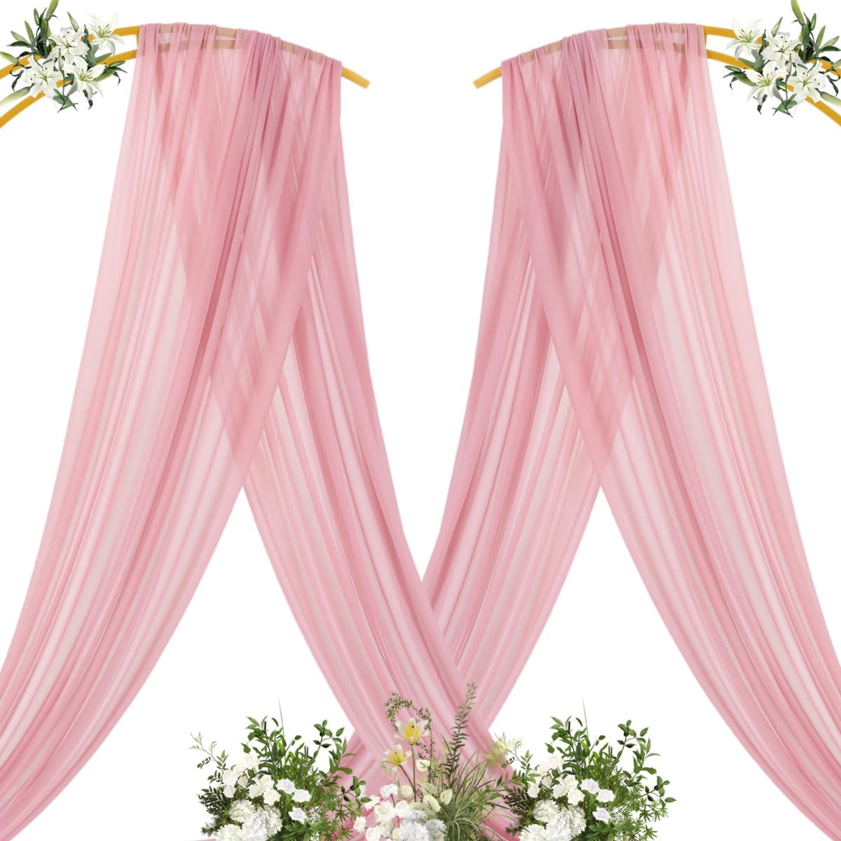 MLMC Dusty Rose Wedding Arch Draping Fabric 1 Panel 29" x 20 FT Extra Long Gauze Drapes Sheer Backdrop Curtains 6.6 Yards Airy Outdoor Drapery Panels for Wedding Bridal Shower Ceiling Decoration
