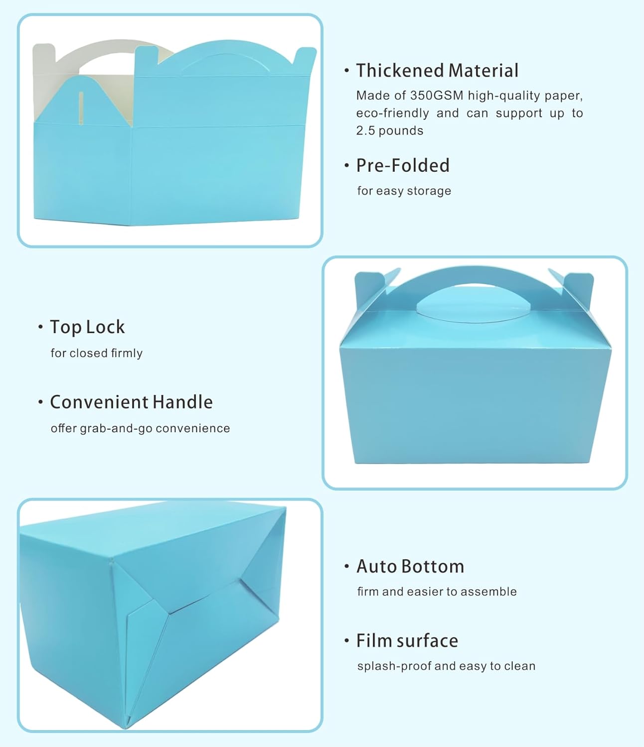 30-Pack Sky Blue Gable Treat Boxes with Handles - 6" Pop-Up Party Favor Gift Boxes for Birthday, Wedding, Baby Shower, Eco-Friendly Candy, Cookie, Goodie Bags for Kids, Bachelorette Decor